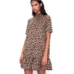 Zara Leopard Print Jacquard Dress Size Sm